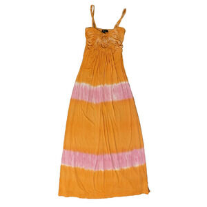 SKY Brand Orange Pink Tie Dye Crochet Maxi Dress Size M Boho Ombre Artsy